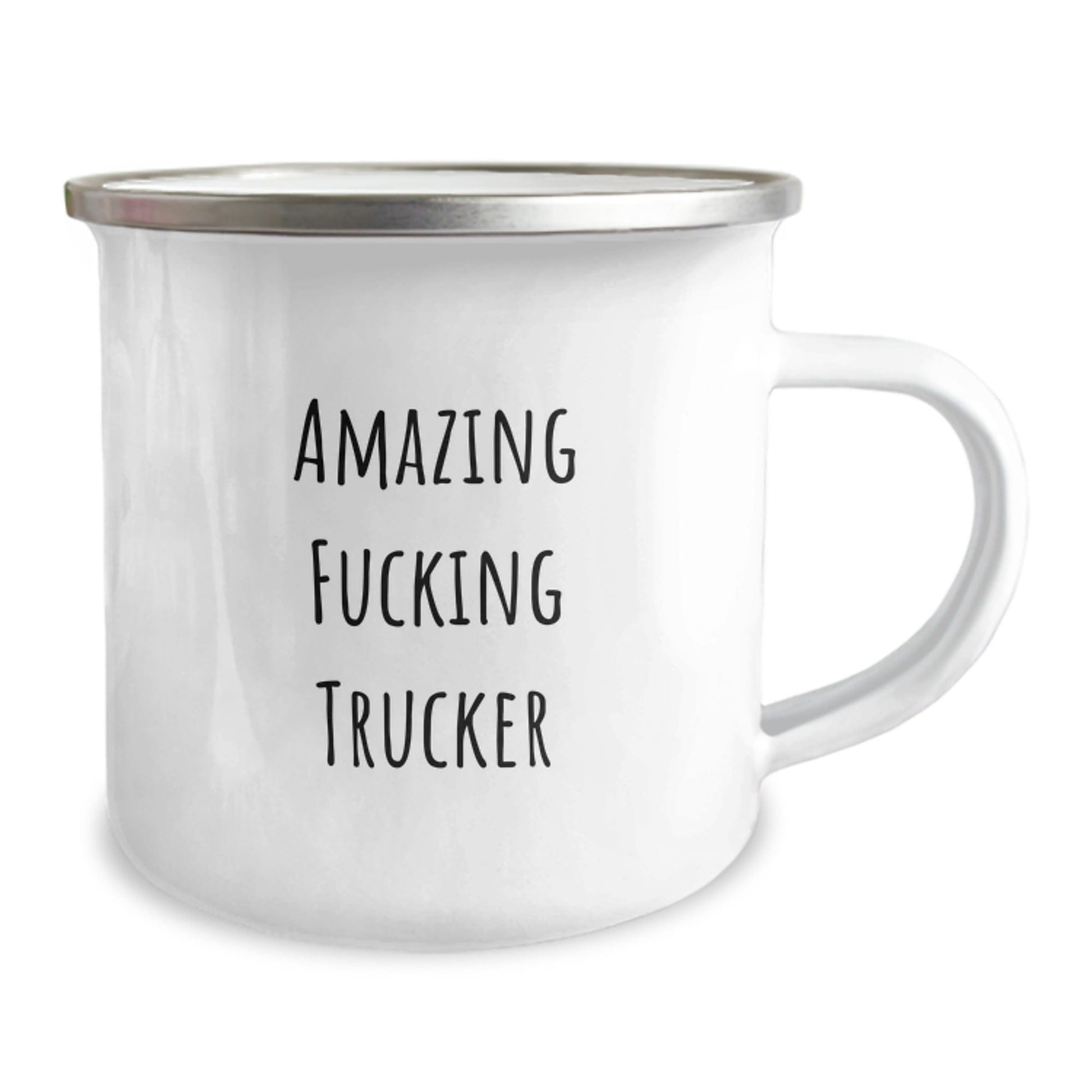 Funny Trucker Gifts from Friends, Birthday Unique Gifts for Trucker Men, Amazing F--king Trucker Camping Mug 12oz / White