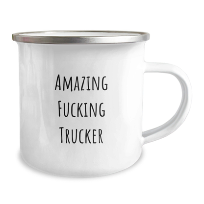Funny Trucker Gifts from Friends, Birthday Unique Gifts for Trucker Men, Amazing F--king Trucker Camping Mug 12oz / White