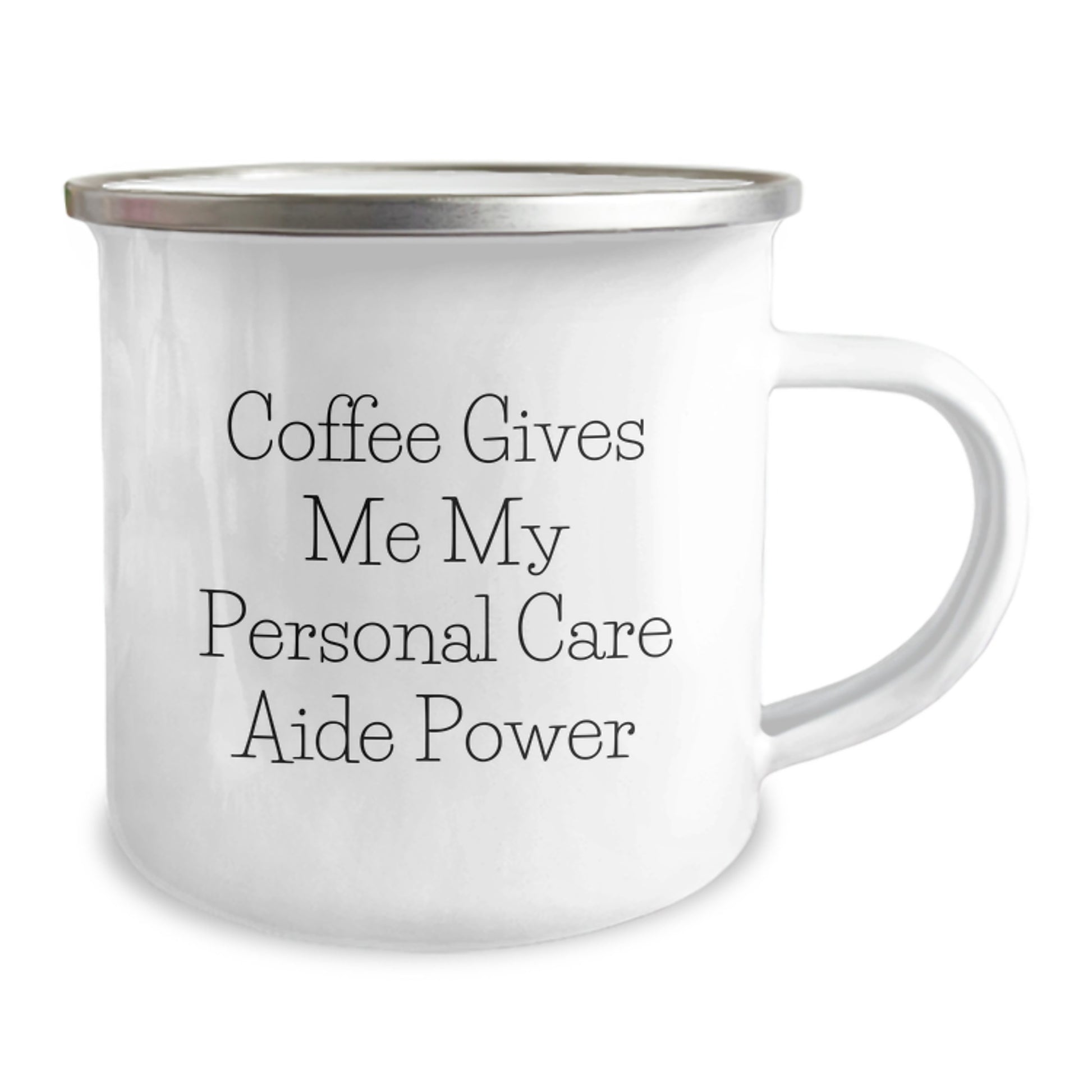 Funny Personal Care Aide Gifts from Friends, 'Coffee Gives Me My Power' Birthday Unique Presents for Her, Him, or Coworkers, Camping Mug - Image 2