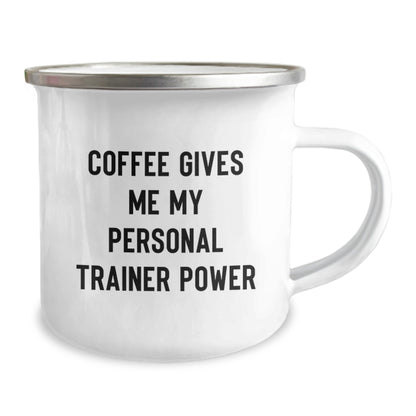 Funny Personal Trainer Gifts for Birthday - 'Coffee Gives Me My Personal Trainer Power' Camping Mug from Friends - Image 2