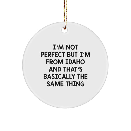 Idaho Circle Ornament Funny Quote 'I'm Not Perfect But I'm From Idaho And That's Basically The Same Thing' Gifts for Family Members, Friends, and Coworkers from Idaho - Image 1