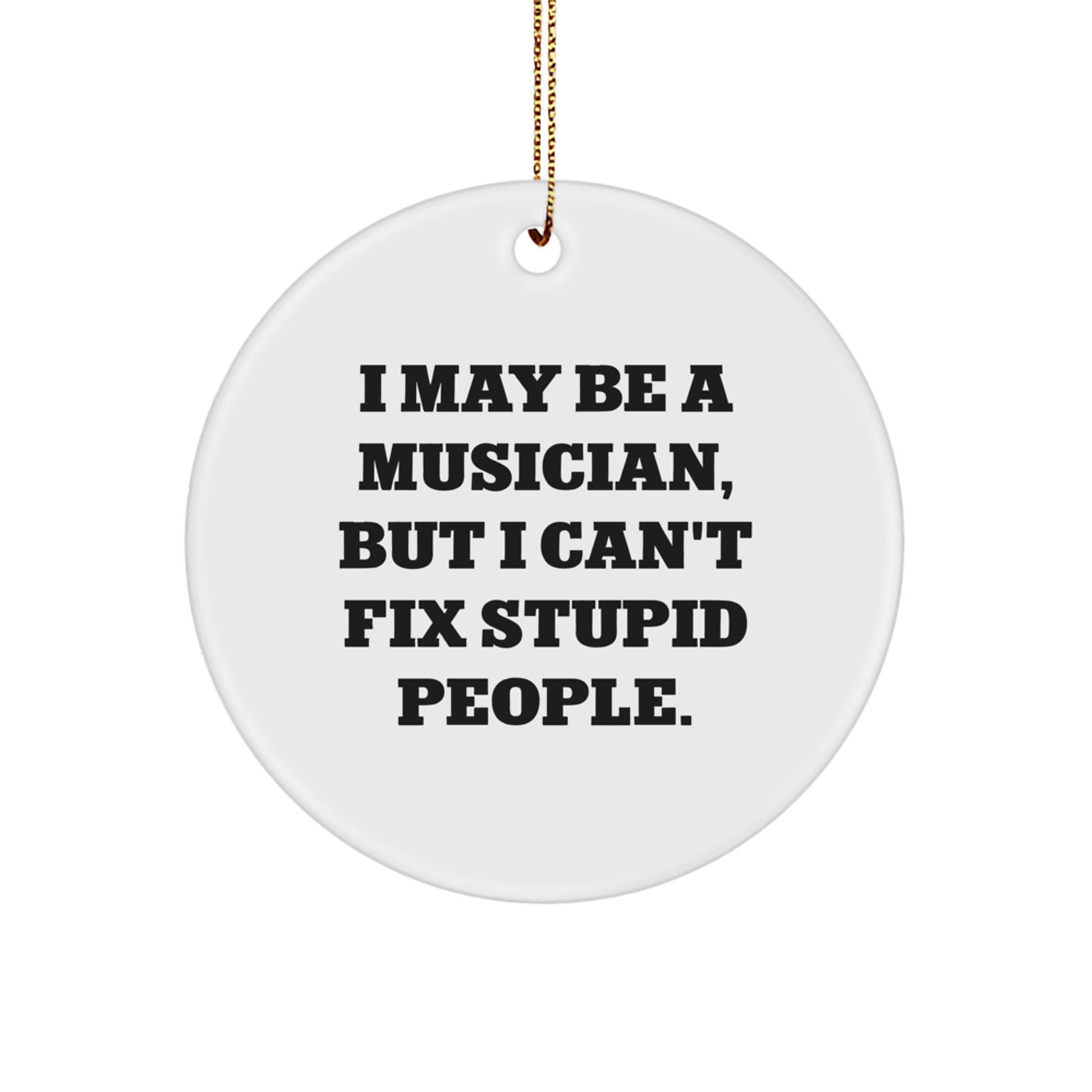 Funny Musician Gifts from Friends for Christmas - Circle Ornament with I May Be A Musician, But I Can't Fix Stupid People. Quote - Image 1