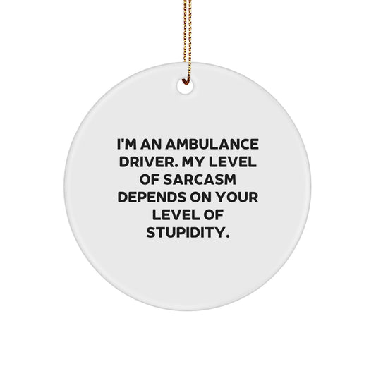 Ambulance Driver Gifts, Funny Sarcasm Quote Circle Ornament, Christmas Unique Presents for Ambulance Driver Friends from Family - Image 1