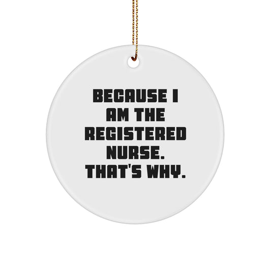 Registered Nurse Gifts, Because I Am The Registered Nurse. That's Why., Funny Quote Circle Ornament, Christmas Unique Gifts for Her from Friends, Family, Coworkers, Unique Presents - Image 1