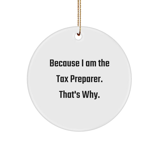 Tax Preparer Circle Ornament Gifts from Friends and Family - 'Because I Am The Tax Preparer. That's Why.' Funny Christmas Ornament - Image 1