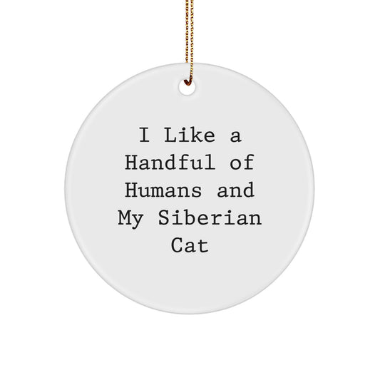 Siberian Cat Lover Gifts from Men Christmas Unique Ornaments for Cats with Funny Quote 'I Like A Handful Of Humans And My Siberian Cat' - Image 1