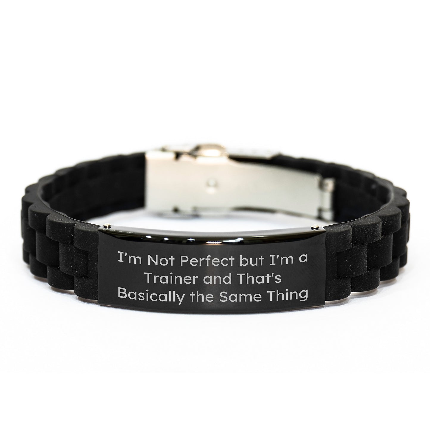 Trainer Gifts Funny Quote Glide lock Clasp Birthday Presents from Friends or Family, Adjustable Silicone Stainless Steel Black 9.05-inch - Image 1