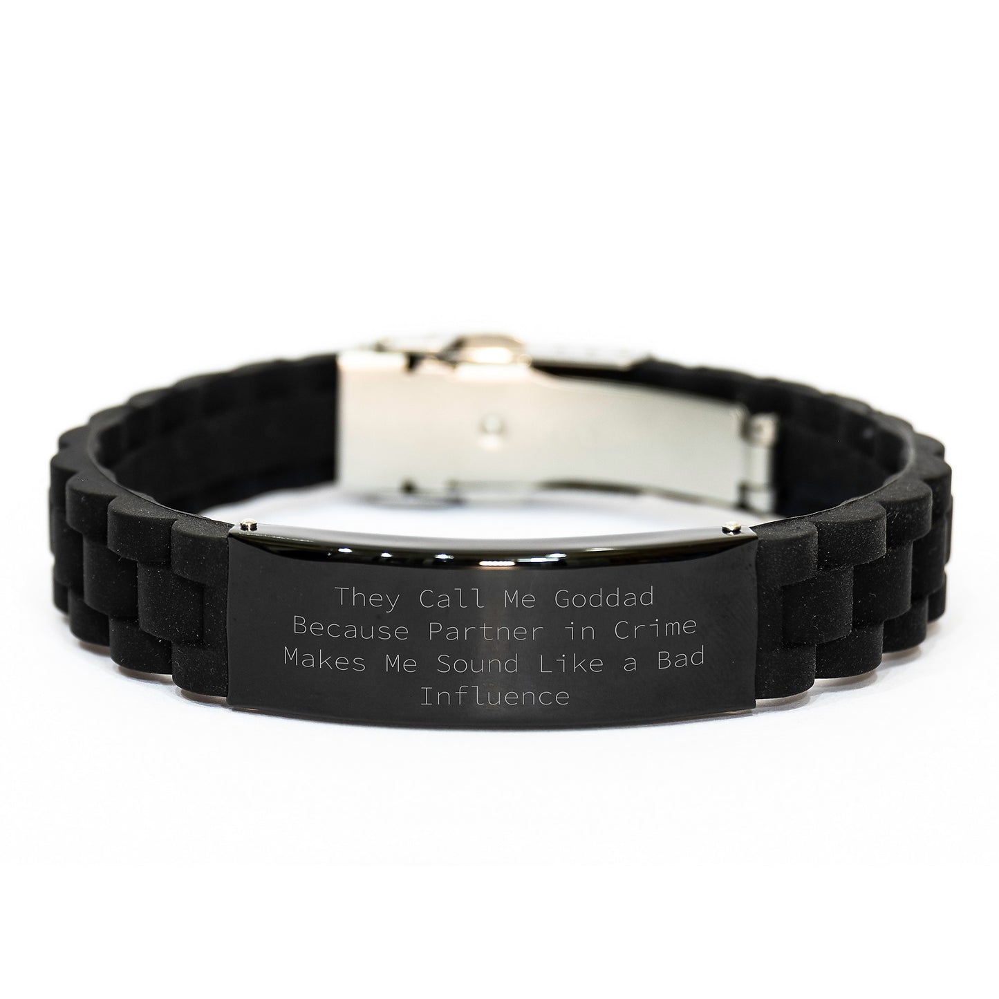 Funny Goddad Gifts from Friends - Glide lock Clasp Birthday Unique Gift for Him, Unique Men's Accessory, 'They Call Me Goddad Because Partner In Crime Makes Me Sound Like A Bad Influence' - Image 1