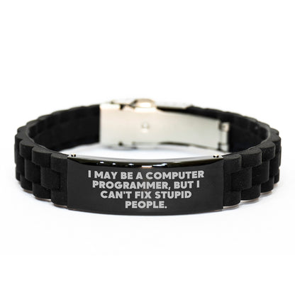 Funny Quote Computer Programmer Gifts for Men, Glide lock Clasp Bracelet Adjustable Black Stainless Steel, Christmas Unique Ideas from Friends, Family, Coworkers - Image 1