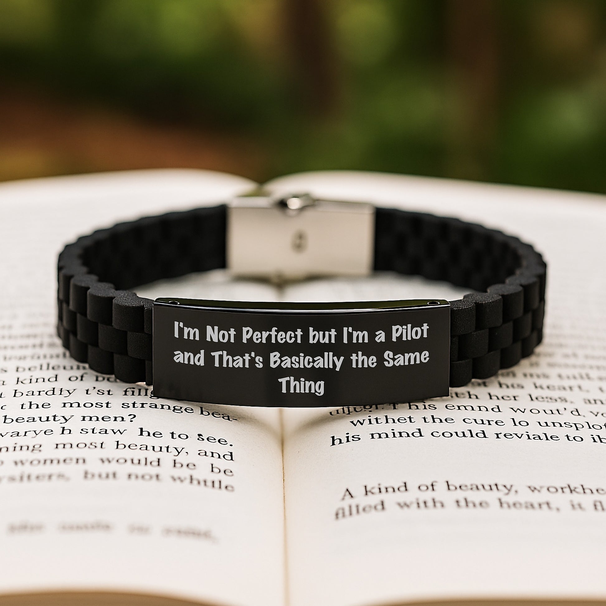 Pilot Gifts Funny Quote Glide lock Clasp Black Stainless Steel Adjustable Birthday - Image 2