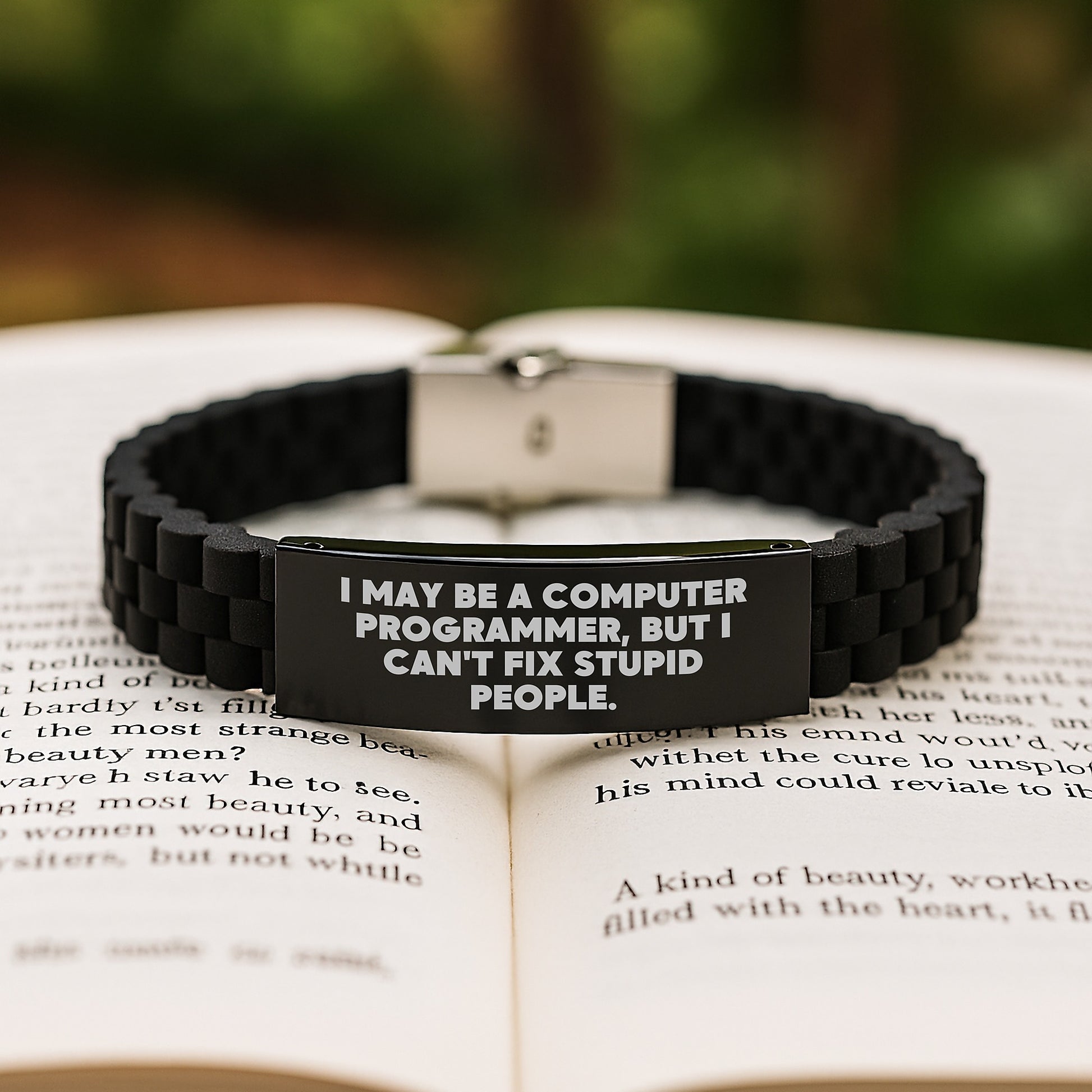 Funny Quote Computer Programmer Gifts for Men, Glide lock Clasp Bracelet Adjustable Black Stainless Steel, Christmas Unique Ideas from Friends, Family, Coworkers - Image 2