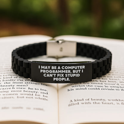 Funny Quote Computer Programmer Gifts for Men, Glide lock Clasp Bracelet Adjustable Black Stainless Steel, Christmas Unique Ideas from Friends, Family, Coworkers - Image 2