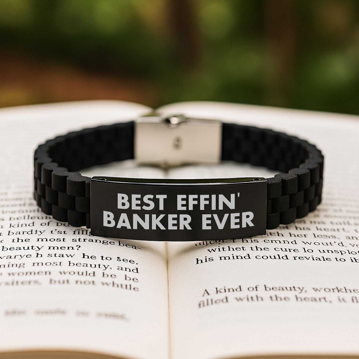 Funny Gifts for Banker Best Effin' Banker Ever Glide lock Clasp Bracelet, Adjustable Black Stainless Steel Silicone, Men's Gifts for Graduation from Friends - Image 2
