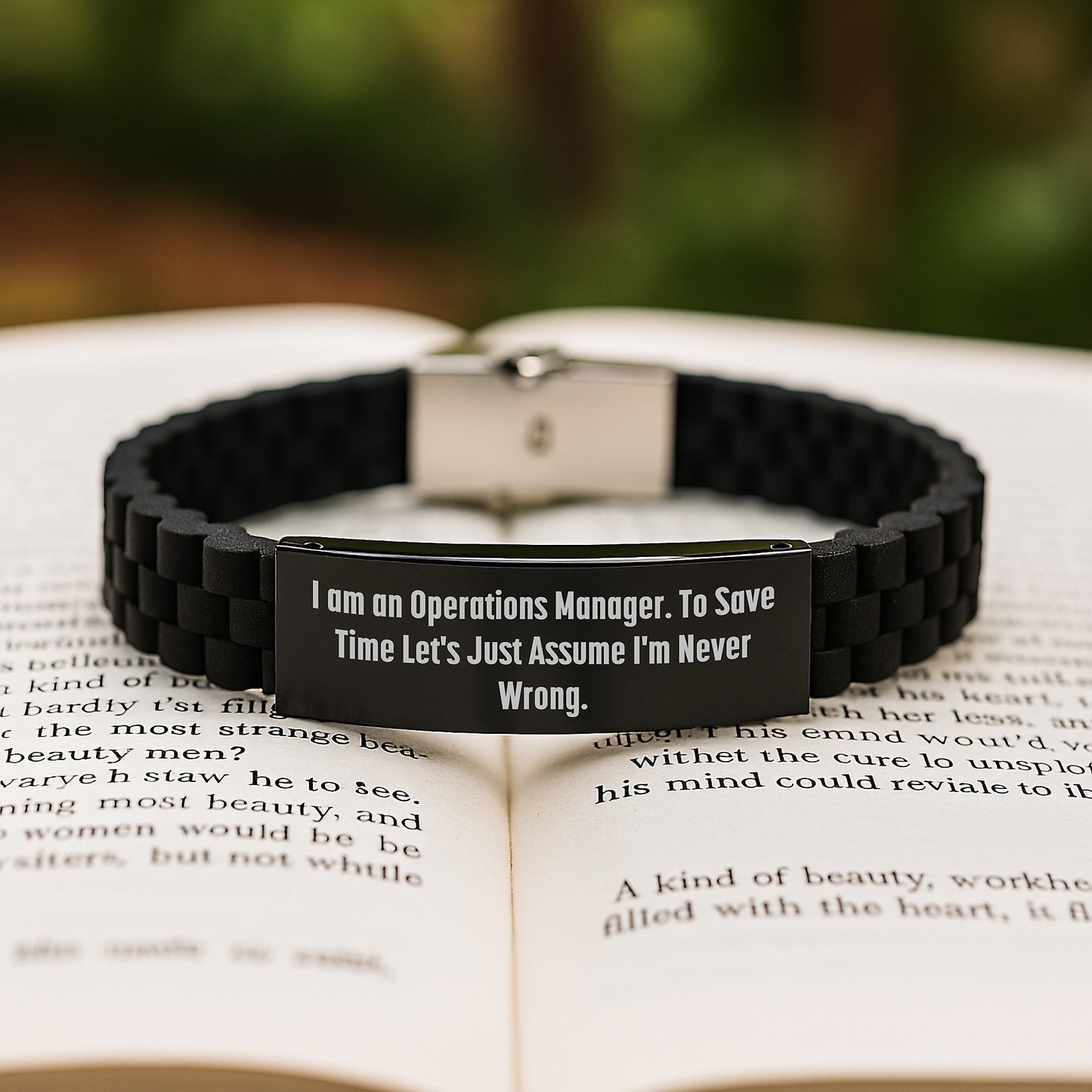 Funny Operations Manager Gifts from Friends for Birthday - 'I Am An Operations Manager. To Save Time Let's Just Assume I'm Never Wrong.' Glide lock Clasp Bracelet - Image 2