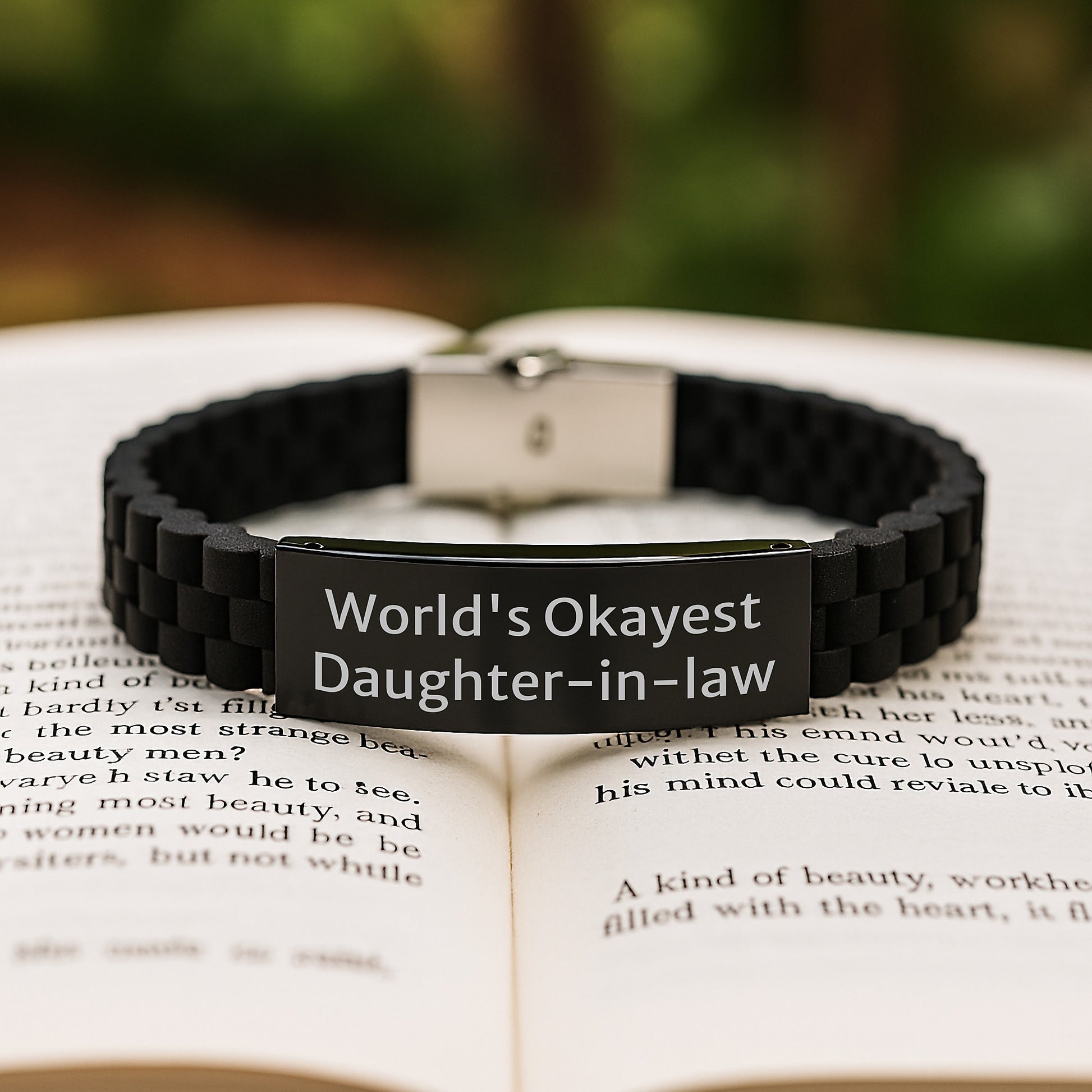 Funny Daughter-in-law Gifts from Men to World's Okayest Daughter-in-law Birthday Unique Gifts, Adjustable Glide lock Clasp Bracelet, Gifts for Daughter-in-law - Image 2