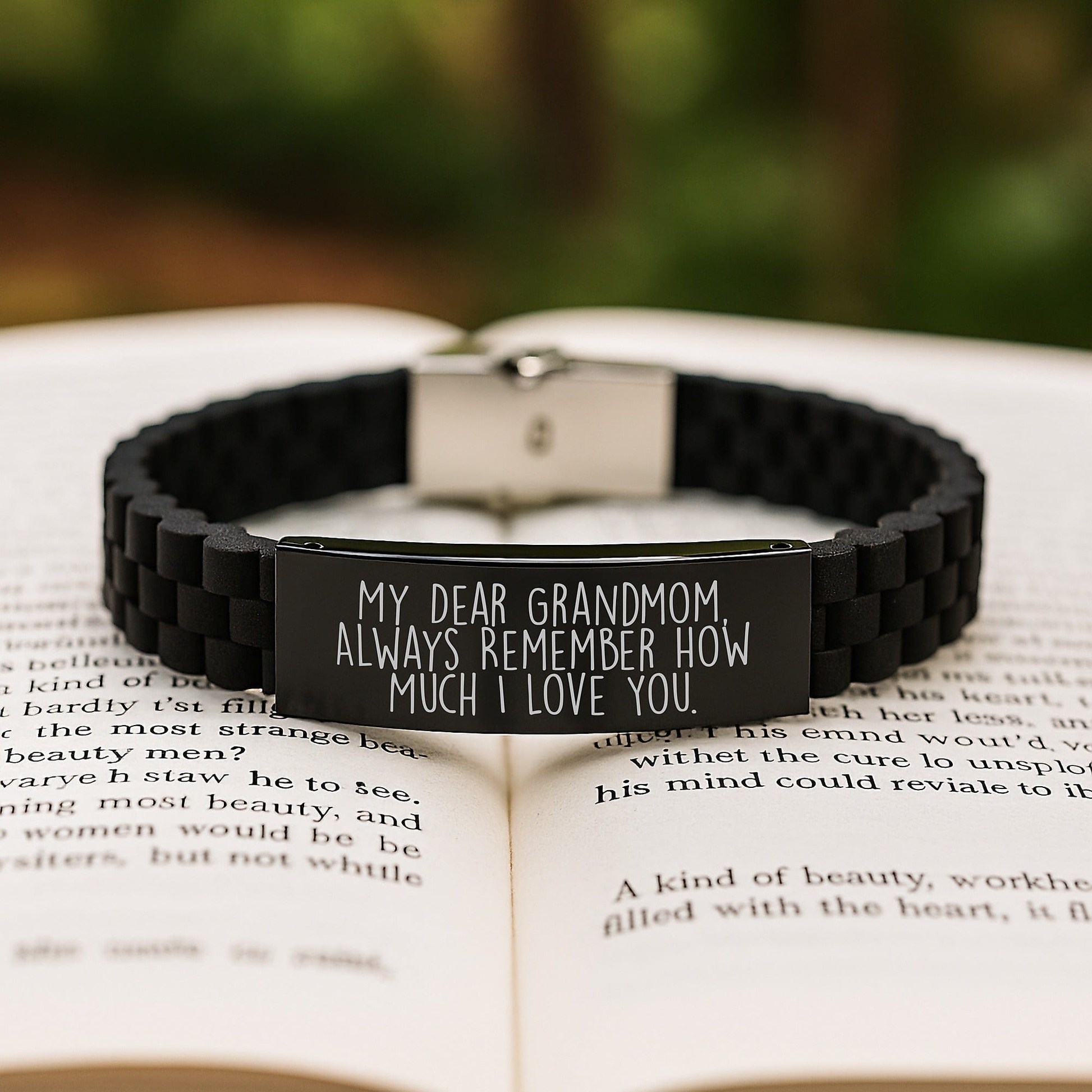 Inspirational Gifts from Family to Grandmom - Glide lock Clasp Black Stainless Steel Silicone Adjustable Birthday Jewelry small / Black