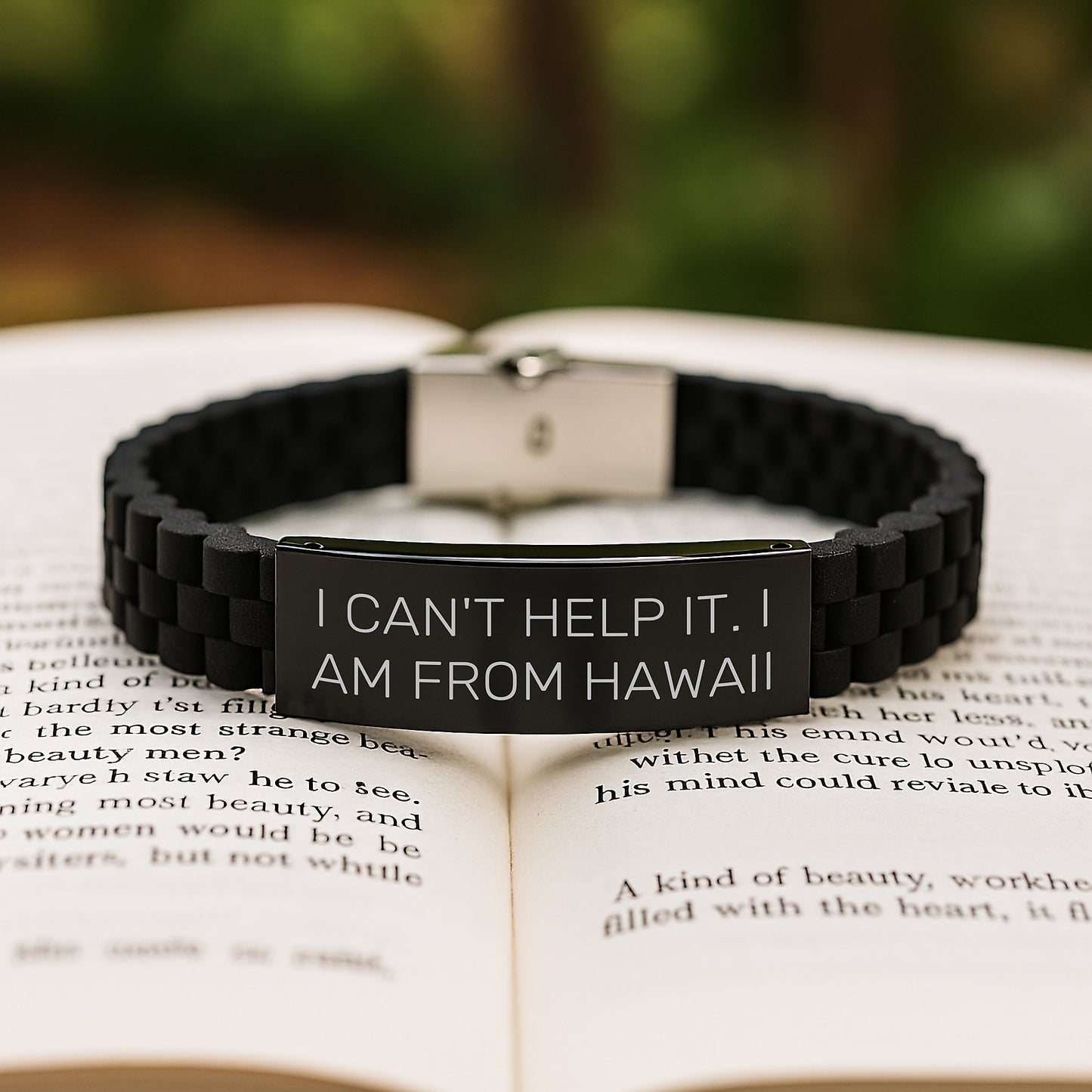 Funny Hawaii Gifts from Friends for Men Birthday Unique Glide lock Clasp Bracelet, 'I Can't Help It. I Am From Hawaii' Quote - Image 2