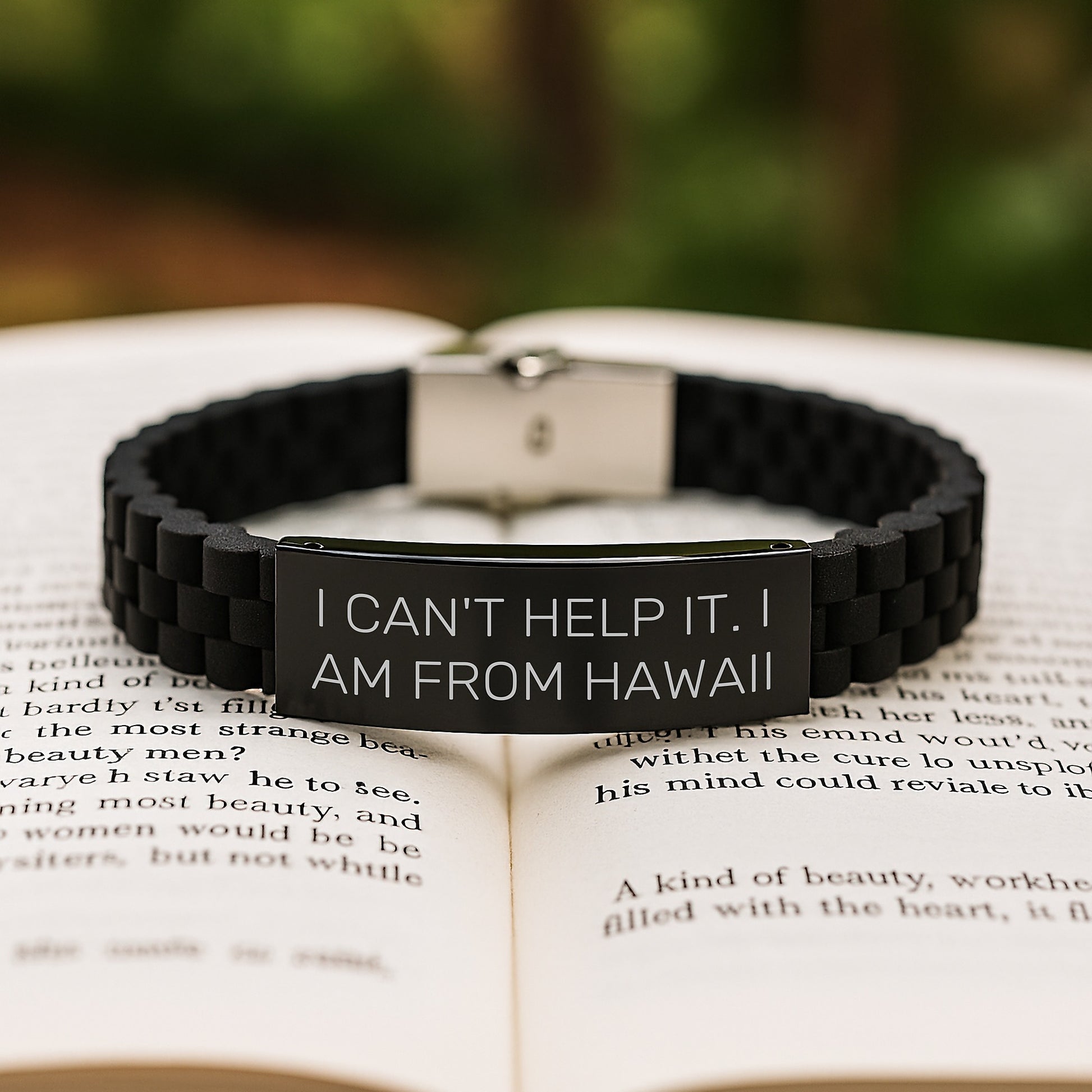 Funny Hawaii Gifts from Friends for Men Birthday Unique Glide lock Clasp Bracelet, 'I Can't Help It. I Am From Hawaii' Quote - Image 2