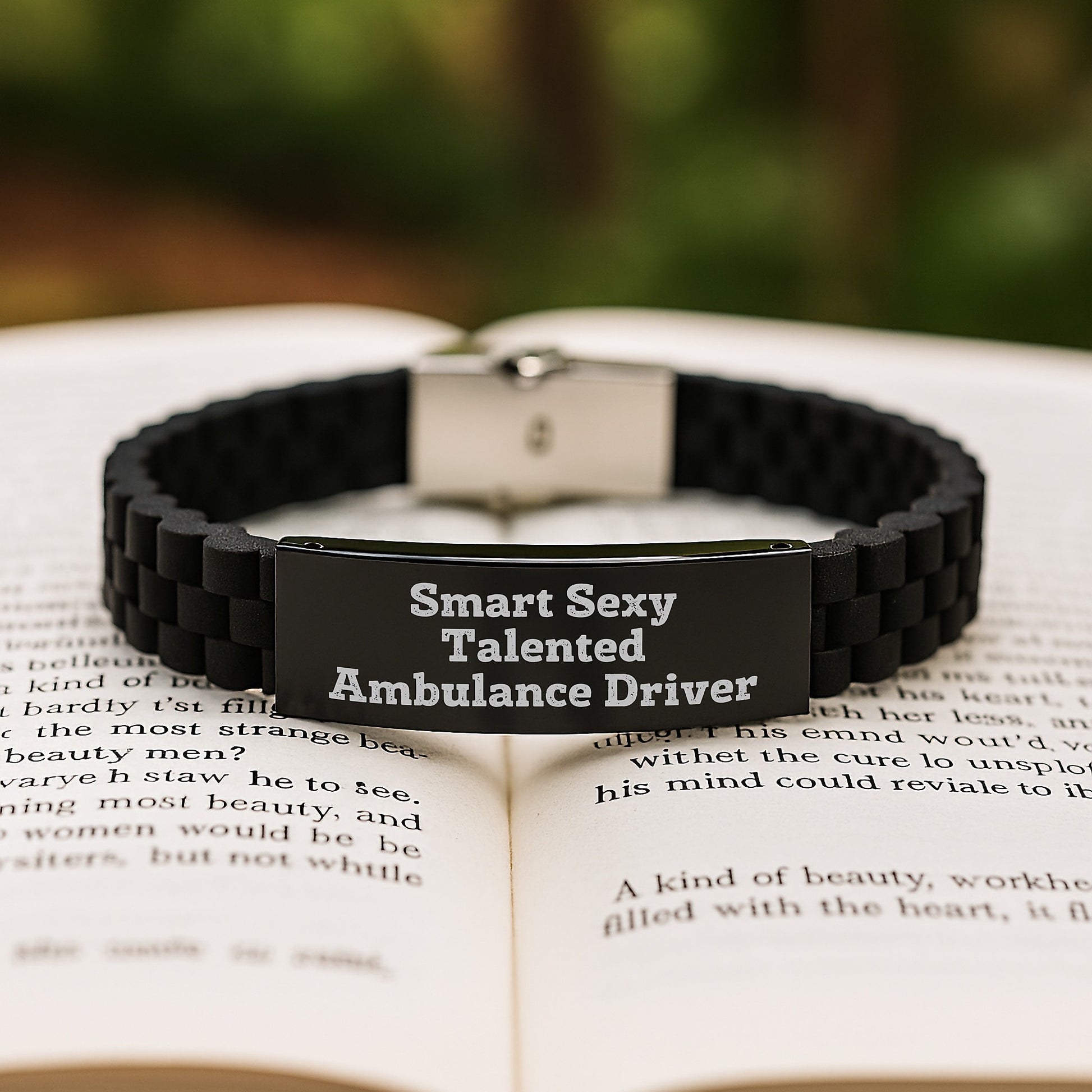 Gifts for Ambulance Driver - Funny Smart Sexy Encouragement Quote, Ambulance Driver Gifts for Men, Birthday Unique Glide lock Clasp Bracelet, Adjustable Silver Black Stainless Steel Silicone - Image 2