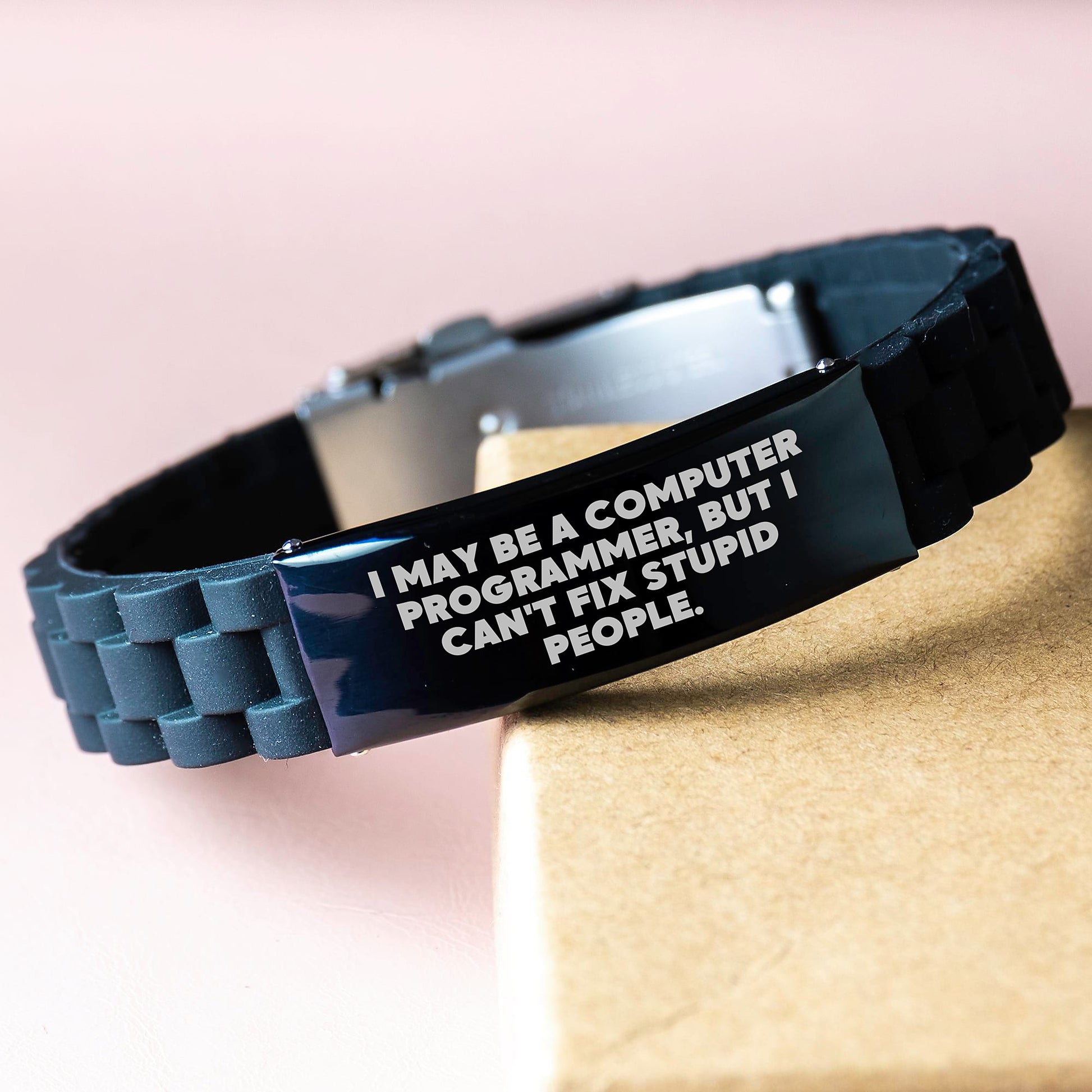 Funny Quote Computer Programmer Gifts for Men, Glide lock Clasp Bracelet Adjustable Black Stainless Steel, Christmas Unique Ideas from Friends, Family, Coworkers - Image 3