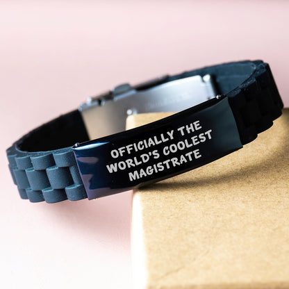 Magistrate Gifts, Coolest Magistrate Quote, Glide lock Clasp Adjustable Black Stainless Steel Silicone Graduation Unique Gifts for Men from Family small / Black