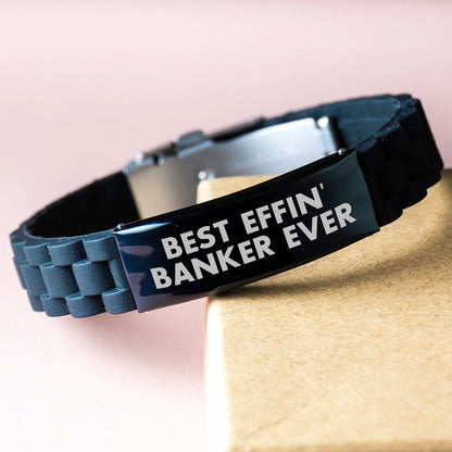 Funny Gifts for Banker Best Effin' Banker Ever Glide lock Clasp Bracelet, Adjustable Black Stainless Steel Silicone, Men's Gifts for Graduation from Friends - Image 3