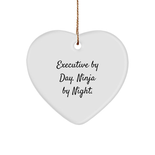 Executive Gifts from Men - Funny Heart Ornament for Christmas - 'Executive By Day. Ninja By Night.' - Image 1