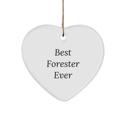 Funny Forester Gifts from Friends - Best Forester Ever Heart Ornament for Christmas - White Heart Shaped MDF with Sublimation Print - Image 1