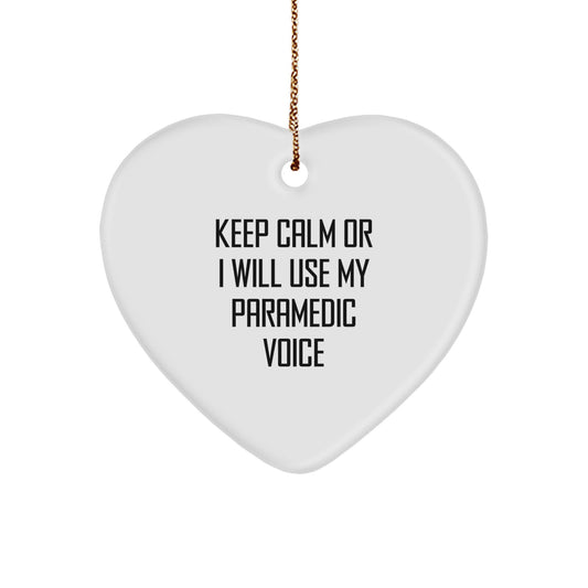 Funny Rescue Worker Gifts, Heart Ornament with Keep Calm Or I Will Use My Rescue Worker Voice Quote, Christmas Unique Gifts for Rescue Worker Men - Image 1