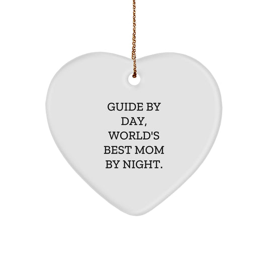 Funny Guide Heart Ornament Gifts from Mom, Guide By Day World's Best Mom By Night, Christmas Unique Gifts for Guide - Image 1