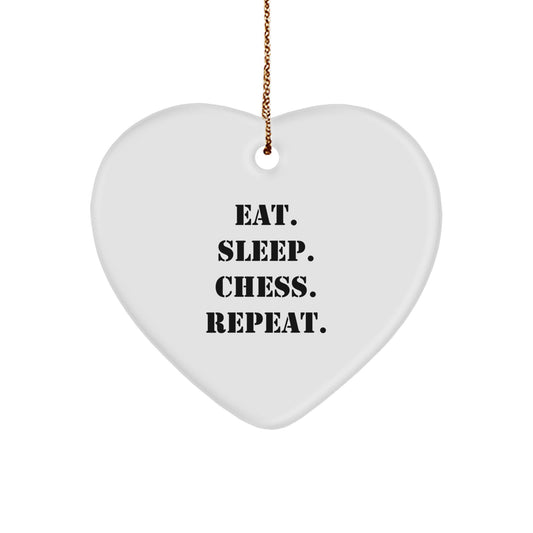 Funny Chess Gifts for Women from Men - Eat. Sleep. Chess. Repeat. Heart Ornament for Christmas - Image 1