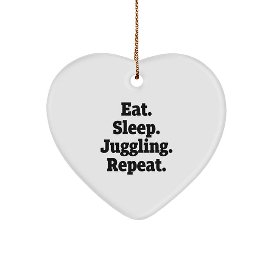 Juggling Gifts from Men for Friends - Eat. Sleep. Juggling. Repeat. Heart Ornament, White, 2.75" Tall, Christmas Unique - Image 1