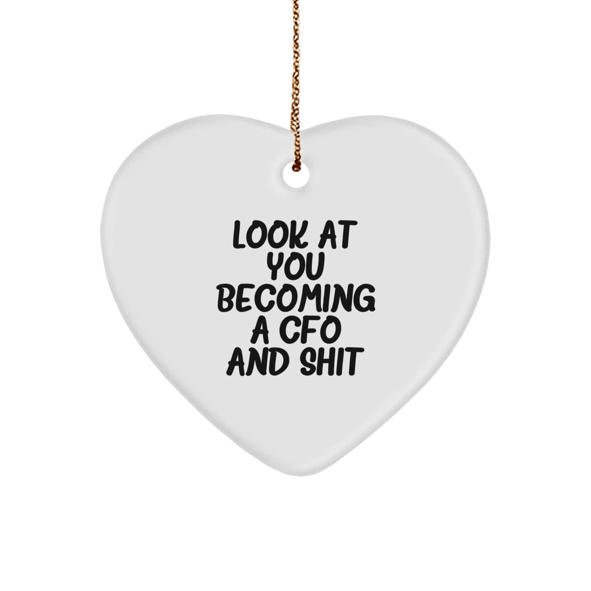 Funny CFO Gifts for Men, Christmas Unique Heart Ornaments from Friends, Inspirational CFO, 'Look At You Becoming A Cfo And Shit' Christmas Decorations - Image 1