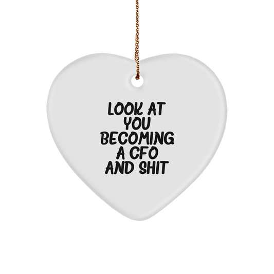 Funny CFO Gifts for Men, Christmas Unique Heart Ornaments from Friends, Inspirational CFO, 'Look At You Becoming A Cfo And Shit' Christmas Decorations - Image 1