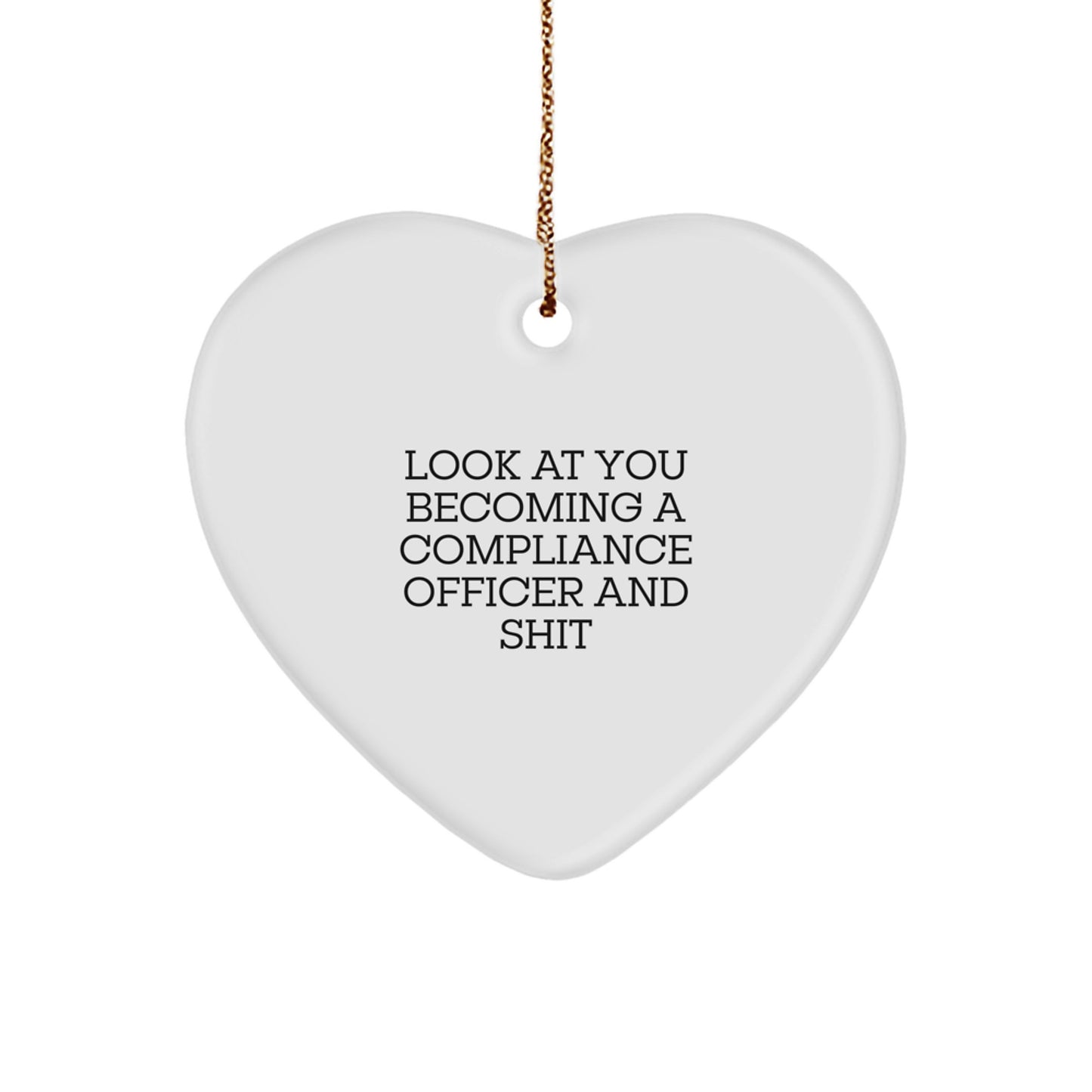 Funny Compliance Officer Gifts for Men, Heart Ornament with Sassy Quote 'Look At You Becoming A Compliance Officer And Shit', Christmas Unique Office Decor - Image 1