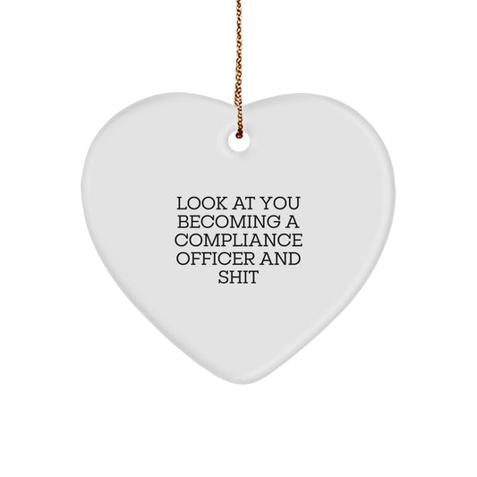 Funny Compliance Officer Gifts for Men, Heart Ornament with Sassy Quote 'Look At You Becoming A Compliance Officer And Shit', Christmas Unique Office Decor - Image 1