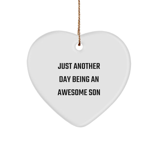 Funny Son Gifts from Mom - Heart Ornament, Heart Shaped, White, Christmas Unique Gifts for Son - Image 1