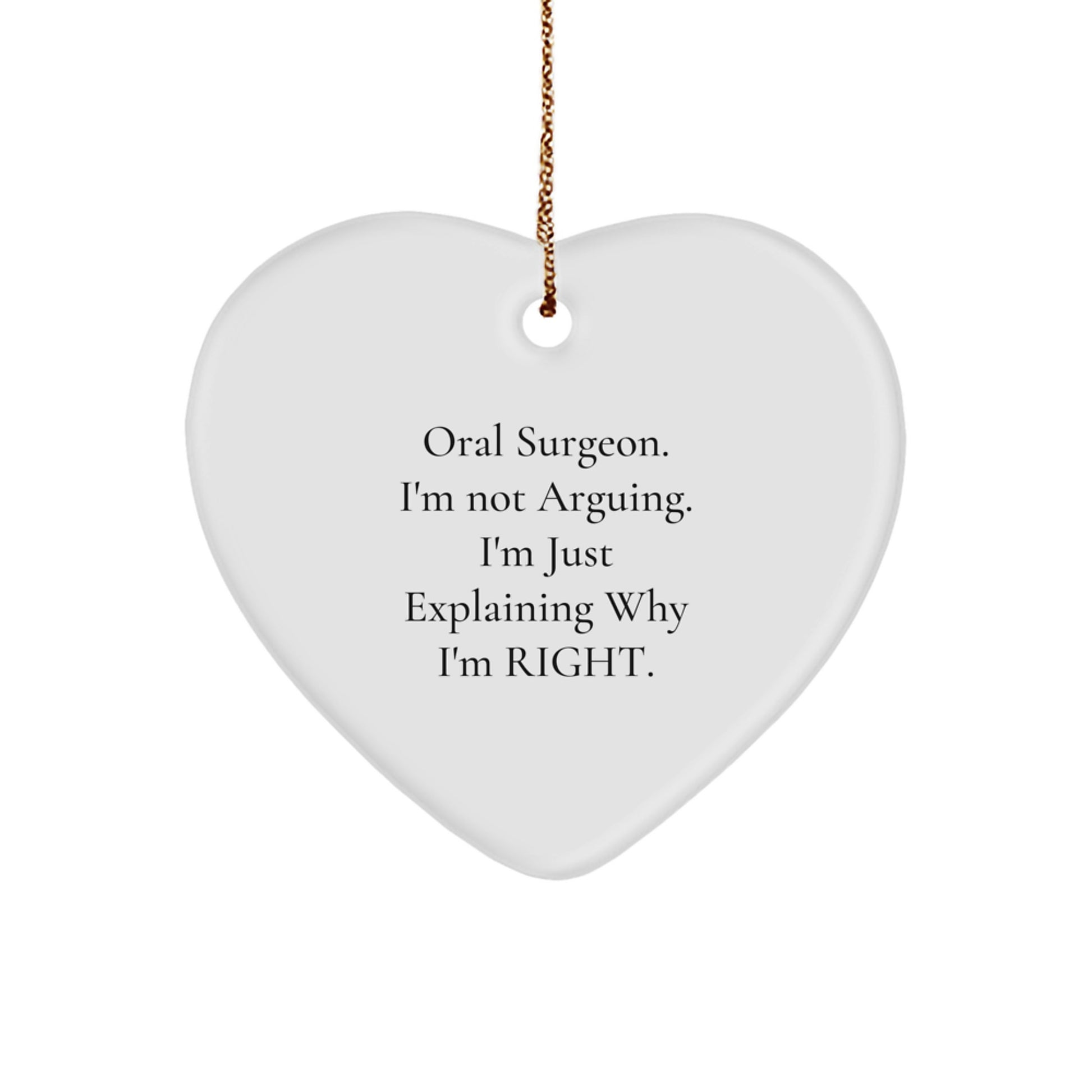 Funny Oral Surgeon Gifts from Friends, Heart Ornament for Men or Women, Christmas Unique Ornaments for Oral Surgeon's Office, Explaining Why I'm Right. - Image 1