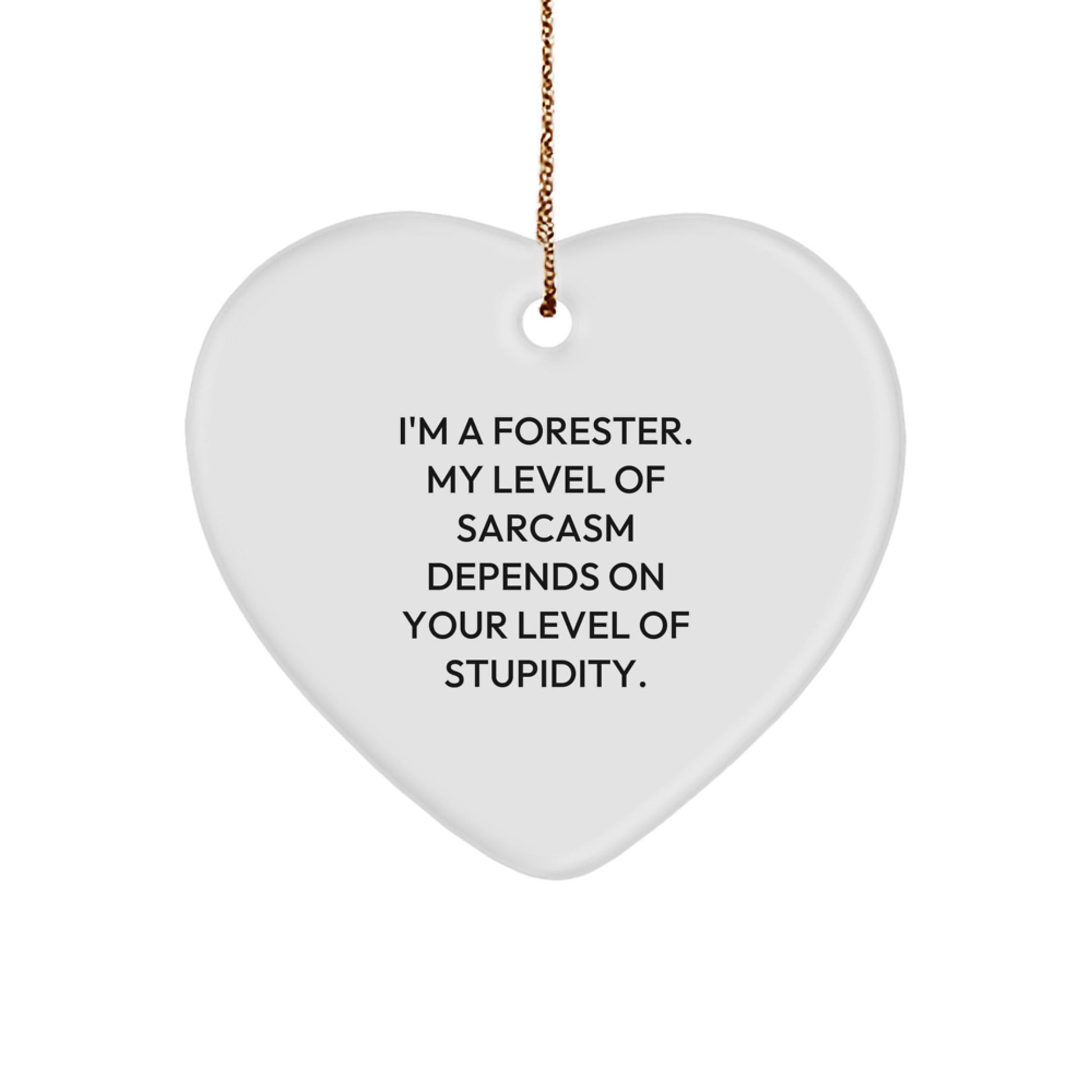 Funny Forester Gifts, Heart Ornament with Sarcasm Quote, Christmas Unique Gifts for Friends, Family, Coworkers, 'I'm A Forester. My Level Of Sarcasm Depends On Your Level Of Stupidity.' - Image 1