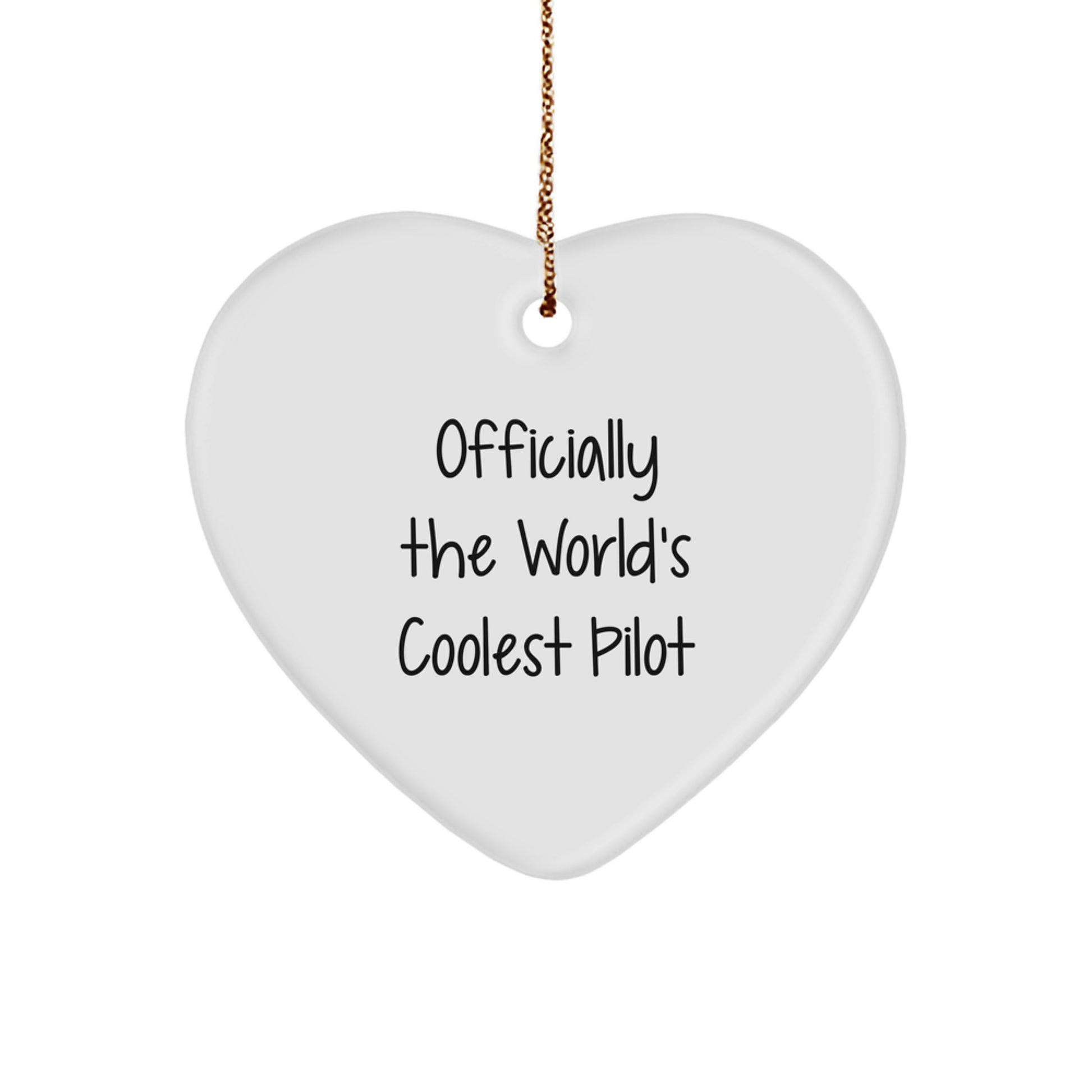 Pilot Gifts, Heart Ornament for Christmas - 'Officially The World's Coolest Pilot' Quote, Men or Women Pilot's Unique Present from Family or Friends - Image 1