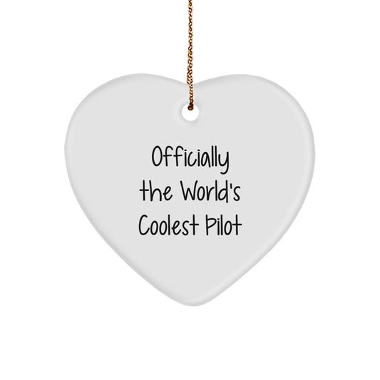 Pilot Gifts, Heart Ornament for Christmas - 'Officially The World's Coolest Pilot' Quote, Men or Women Pilot's Unique Present from Family or Friends - Image 1