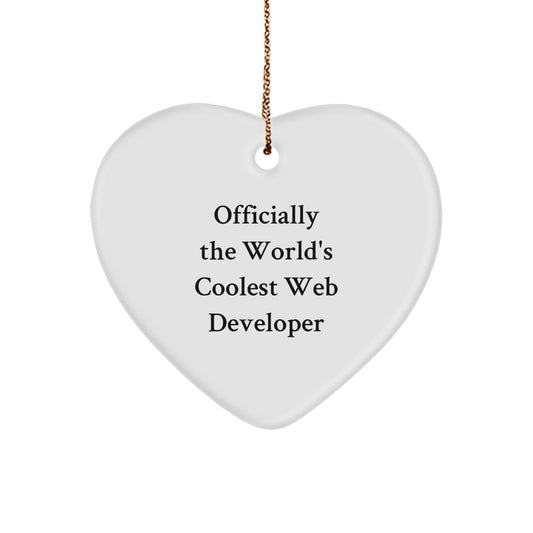 Funny Web Developer Gifts from Friends for Christmas - Officially The World's Coolest Web Developer Heart Ornament - Image 1