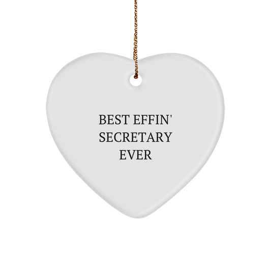 Funny Secretary Heart Ornament Gifts from Men to Best Effin' Secretary Ever, Heart Shaped Christmas Ornament for Secretary - Image 1