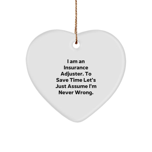 Insurance Adjuster Funny Gifts, Heart Ornament for Insurance Adjuster, Christmas Unique Gifts from Men to Insurance Adjuster Friend - Image 1