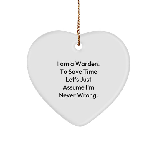 Funny Warden Heart Ornament Gifts from Friends and Family for Warden Men, Inspirational Christmas Unique Gifts, Heart-Shaped Decor - Image 1