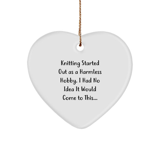 'Knitting' Gifts from Family, Friends, or Coworkers - Heart Ornament for Knitting Enthusiasts, Funny Quote, Christmas Unique Gifts, Knitting Heart Ornament - Image 1