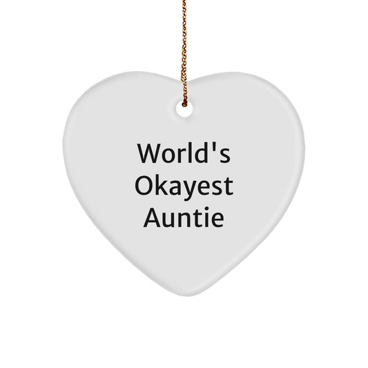 Funny Auntie Gifts from Men for World's Okayest Auntie Heart Ornament, Christmas Unique Gifts for Auntie - Image 1
