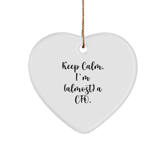 CFO Gifts from Men for Christmas, Heart Ornament, 'Keep Calm, I'm (almost) A CFO.' Quote, Funny CFO Gift - Image 1
