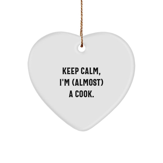 Funny Heart Ornament for Cooks, 'Keep Calm, I'm (almost) A Cook.' Gifts from Friends, Coworkers, Family, or You! - Image 1