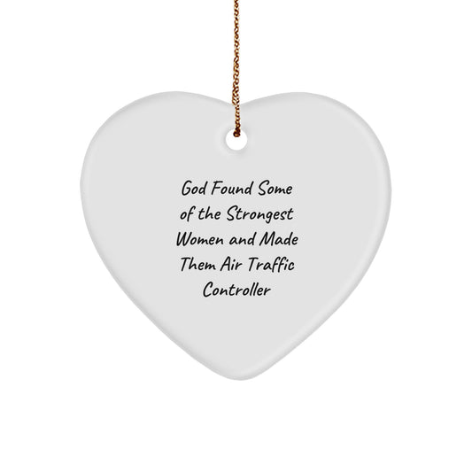Funny Air Traffic Controller Gifts from Mom to Air Traffic Controller for Christmas - Heart Ornament, 'God Found...' - Image 1